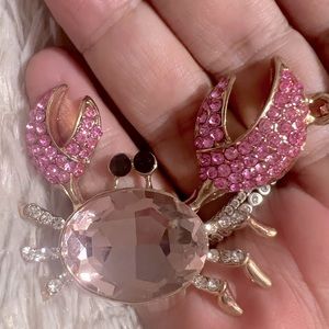Pink Crab Pendant with Gold Tone Chain